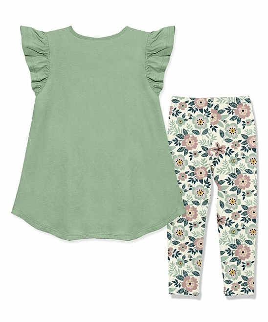 New βοΈ Millie Loves Lily Sage Angel-Sleeve Hi-Low Top & Flower Femme Leggings - Toddler & π§ Girls For Kids 𧨠3 New βοΈ Millie Loves Lily Sage Angel-Sleeve Hi-Low Top & Flower Femme Leggings - Toddler & π§ Girls For Kids 𧨠- Image 3