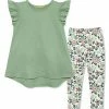 New ✔️ Millie Loves Lily Sage Angel-Sleeve Hi-Low Top & Flower Femme Leggings - Toddler & 👧 Girls For Kids 🧨