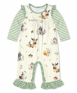 Little Millie-shop 23 Best deal 🥰 Little Millie Cream Petite Woodland Ruffle-Trim Playsuit - Infant & Toddler For Kids 😀