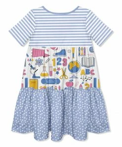 Cheapest 💯 Millie Loves Lily White & Periwinkle Stripe & School Bag Tiered Swing 👗 Dress - 👧 Girls For Kids ❤️ -Little Millie-shop zu97416147 alt 2 tm1625685246