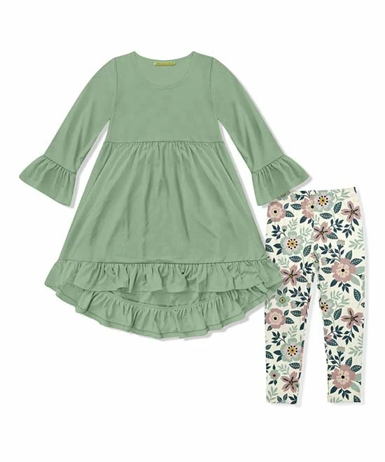 Best Pirce π Millie Loves Lily Sage Ruffle Hi-Low π Dress & Flower Femme Leggings - Toddler & π§ Girls For Kids β€οΈ 1 Best Pirce π Millie Loves Lily Sage Ruffle Hi-Low π Dress & Flower Femme Leggings - Toddler & π§ Girls For Kids β€οΈ
