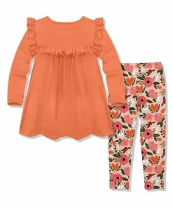 Cheapest 👍 Millie Loves Lily Melon & Peach Floral Ruffle Long-Sleeve Top & Leggings - Toddler & 👧 Girls For Kids 🧨 -Little Millie-shop zu97489031 alt 2 tm1626104505