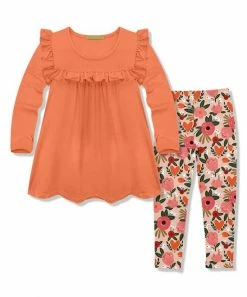 Cheapest 👍 Millie Loves Lily Melon & Peach Floral Ruffle Long-Sleeve Top & Leggings - Toddler & 👧 Girls For Kids 🧨