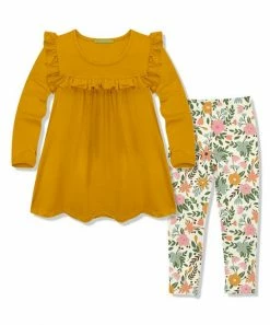 Buy 🔔 Millie Loves Lily Marigold & Cream Millie Floral Ruffle Long-Sleeve Top & Leggings - Toddler & 👧 Girls For Kids 👍