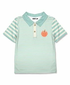 Outlet 👍 Millie & Maxx Mint Stripe Pumpkin Polo - Toddler For Kids ⌛
