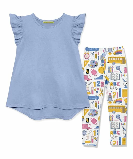 Budget π Millie Loves Lily Periwinkle Angel-Sleeve Hi-Low Top & School Bus Leggings - Toddler & π§ Girls For Kids β 1 Budget π Millie Loves Lily Periwinkle Angel-Sleeve Hi-Low Top & School Bus Leggings - Toddler & π§ Girls For Kids β