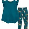 Top 10 😉 Millie Loves Lily Teal Angel-Sleeve Hi-Low Top & Teal Horses Leggings - 👧 Girls For Kids 😍