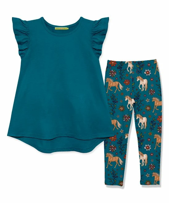 Top 10 π Millie Loves Lily Teal Angel-Sleeve Hi-Low Top & Teal Horses Leggings - π§ Girls For Kids π 1 Top 10 π Millie Loves Lily Teal Angel-Sleeve Hi-Low Top & Teal Horses Leggings - π§ Girls For Kids π