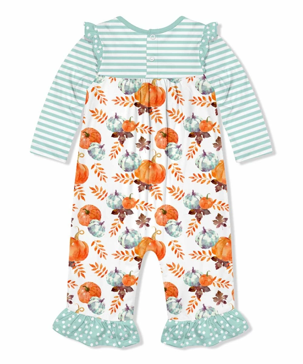 Best deal π₯ Little Millie White & Blue Pumpkin Ruffle-Trim Playsuit - Infant For Baby & Maternity π 3 Best deal π₯ Little Millie White & Blue Pumpkin Ruffle-Trim Playsuit - Infant For Baby & Maternity π - Image 3