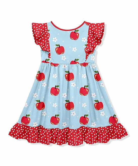 Promo π Millie Loves Lily Pale Blue & Red Vintage Apple Angel-Sleeve π Dress - Toddler & π§ Girls For Kids 𧨠3 Promo π Millie Loves Lily Pale Blue & Red Vintage Apple Angel-Sleeve π Dress - Toddler & π§ Girls For Kids 𧨠- Image 3