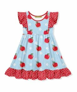 Promo 🌟 Millie Loves Lily Pale Blue & Red Vintage Apple Angel-Sleeve 👗 Dress - Toddler & 👧 Girls For Kids 🧨