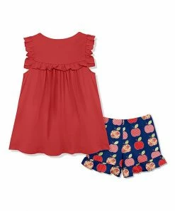 Cheap ⌛ Millie Loves Lily Red Ruffle-Accent Tank & Navy Patchwork Apple Ruffle Shorts - Infant & 👧 Girls For Kids 😍 -Little Millie-shop zu97912929 alt 2 tm1628883043