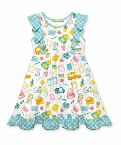 Wholesale 🎁 Millie Loves Lily White & Mint School Bag Ruffle Sleeveless A-Line 👗 Dress - 👧 Girls For Kids 🎁