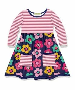 Brand new ❤️ Millie Loves Lily Navy & Pink Stripe Floral Pocket A-Line 👗 Dress - Infant For Kids ✔️