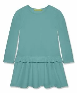 Cheap 🛒 Millie Loves Lily Nile Blue Ruffle-Accent French Terry Drop-Waist 👗 Dress - 👧 Girls For Kids ❤️
