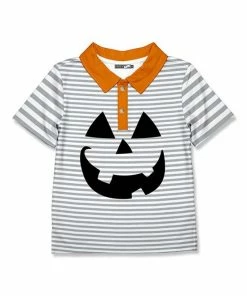 Brand new ⌛ Millie & Maxx Gray Stripe Pumpkin Face Polo - Boys For Baby & Maternity ✔️