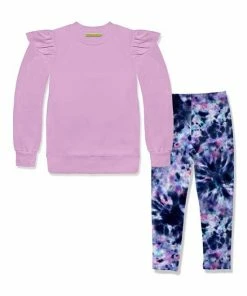 Deals 😀 Millie Loves Lily Lilac Tie-Dye Ruffle-Sleeve Sweatshirt & Leggings - Infant, Toddler & 👧 Girls For Kids 🛒