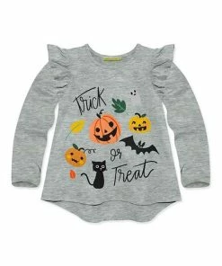 Cheap 🛒 Millie Loves Lily Heather Gray 'Trick Or Treat' Ruffle Long-Sleeve Hi-Low Top - Toddler For Kids 👍