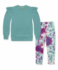 Deals 👍 Millie Loves Lily Nile Blue Tie-Dye Ruffle-Sleeve Sweatshirt & Leggings - Infant, Toddler & 👧 Girls For Kids 👍