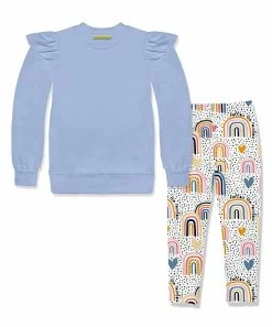 Outlet 🌟 Millie Loves Lily Periwinkle Ruffle-Sleeve Sweatshirt & Follow The Rainbow Leggings - Toddler & 👧 Girls For Kids 🎁