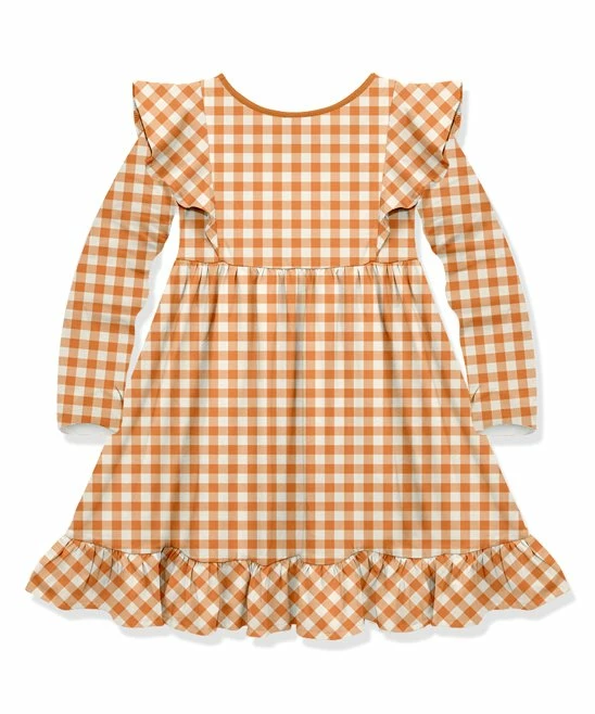 New π Millie Loves Lily Orange Gingham Turkey Long-Sleeve A-Line π Dress - π§ Girls For Kids π 2 New π Millie Loves Lily Orange Gingham Turkey Long-Sleeve A-Line π Dress - π§ Girls For Kids π - Image 2