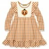 New 😍 Millie Loves Lily Orange Gingham Turkey Long-Sleeve A-Line 👗 Dress - 👧 Girls For Kids 🛒