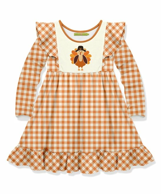 New π Millie Loves Lily Orange Gingham Turkey Long-Sleeve A-Line π Dress - π§ Girls For Kids π 1 New π Millie Loves Lily Orange Gingham Turkey Long-Sleeve A-Line π Dress - π§ Girls For Kids π