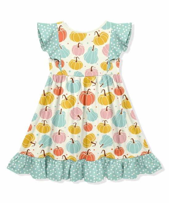 New π₯° Millie Loves Lily Cream & Mint Pumpkins Angel-Sleeve π Dress - Toddler & π§ Girls For Kids β€οΈ 2 New π₯° Millie Loves Lily Cream & Mint Pumpkins Angel-Sleeve π Dress - Toddler & π§ Girls For Kids β€οΈ - Image 2