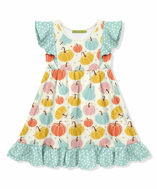 New π₯° Millie Loves Lily Cream & Mint Pumpkins Angel-Sleeve π Dress - Toddler & π§ Girls For Kids β€οΈ 1 New π₯° Millie Loves Lily Cream & Mint Pumpkins Angel-Sleeve π Dress - Toddler & π§ Girls For Kids β€οΈ