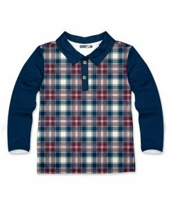 Cheap 🎁 Millie & Maxx Navy & Red Plaid Long-Sleeve Polo - Boys For Baby & Maternity 🎉