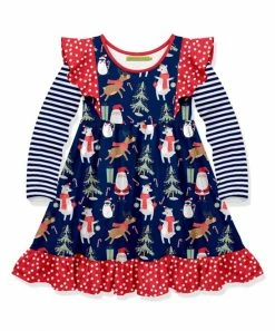 Buy 👍 Millie Loves Lily Navy Woodland 🎄 Christmas Long-Sleeve A-Line 👗 Dress - 👧 Girls For Kids 🎁