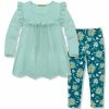 Coupon ✨ Millie Loves Lily Mint Ruffle Long-Sleeve Tunic & Teal Fall Daisy Leggings - Infant, Toddler & 👧 Girls For Kids ⭐