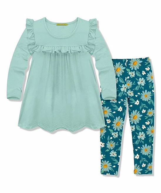 Coupon β¨ Millie Loves Lily Mint Ruffle Long-Sleeve Tunic & Teal Fall Daisy Leggings - Infant, Toddler & π§ Girls For Kids β 1 Coupon β¨ Millie Loves Lily Mint Ruffle Long-Sleeve Tunic & Teal Fall Daisy Leggings - Infant, Toddler & π§ Girls For Kids β