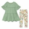 New 🥰 Millie Loves Lily Sage Trumpet-Sleeve Tiered A-Line 👗 Dress & Cream Millie Floral Leggings - Toddler & 👧 Girls For Kids 🔔