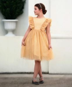 Promo ⭐ Trish Scully Child Sparkling Champagne Angel-Sleeve Milly A-Line 👗 Dress - Toddler & 👧 Girls For Kids 🔔