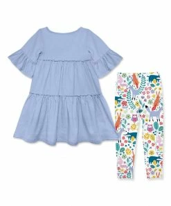 Deals ✨ Millie Loves Lily Periwinkle Trumpet-Sleeve Tiered A-Line 👗 Dress & White Woodland Leggings - Infant, Toddler & 👧 Girls For Kids 🔥 -Little Millie-shop zu98744335 alt 2 tm1629394725