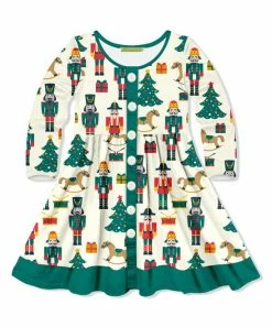Discount 🎁 Millie Loves Lily Cream & Green 🎁 Christmas Dreams Button-Up A-Line 👗 Dress - Infant & 👧 Girls For Kids 🎁