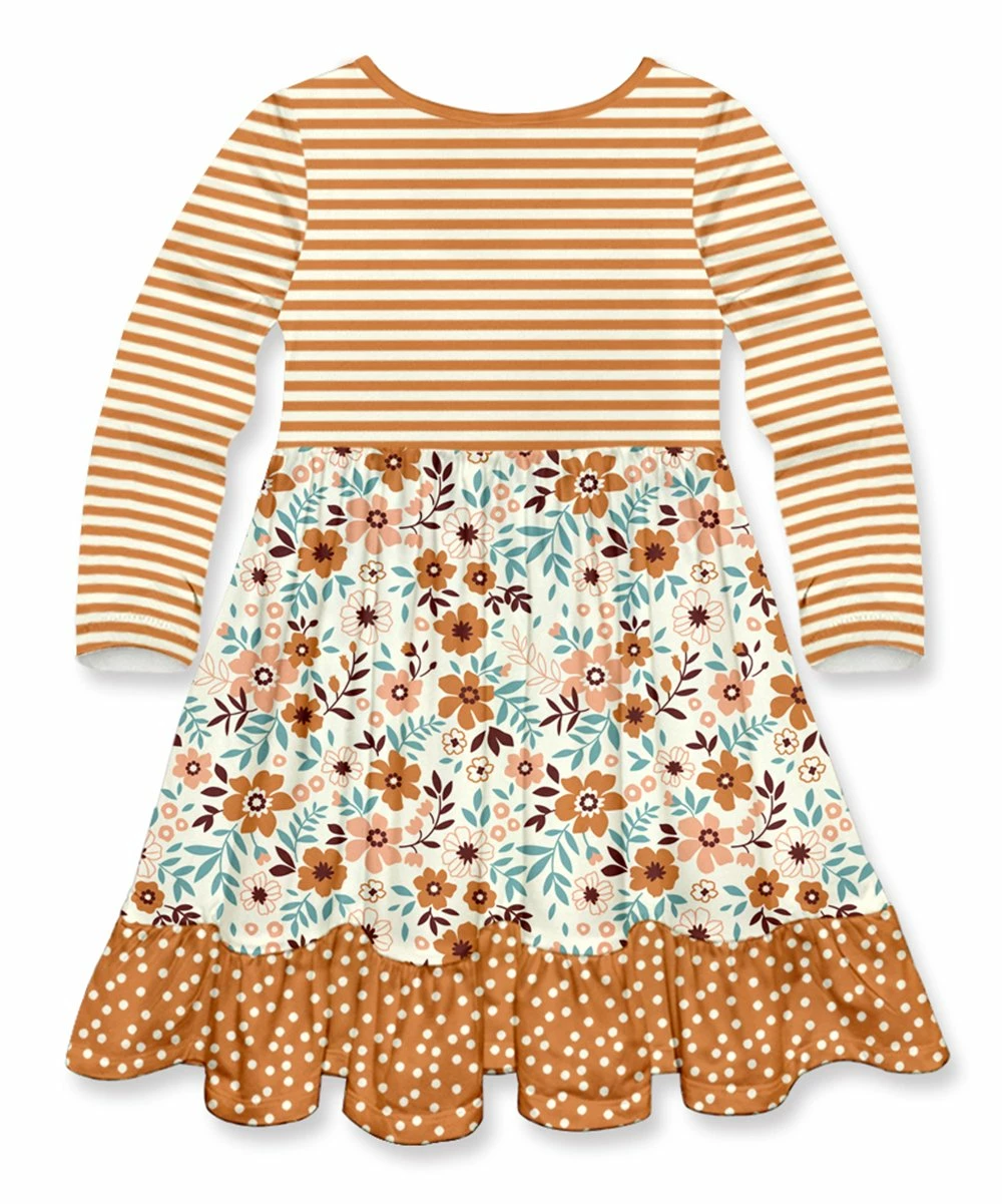 Brand new βοΈ Millie Loves Lily Cream & Rust Hazel Floral Stripe Ruffle Button-Skirt A-Line π Dress - Toddler & π§ Girls For Kids β 3 Brand new βοΈ Millie Loves Lily Cream & Rust Hazel Floral Stripe Ruffle Button-Skirt A-Line π Dress - Toddler & π§ Girls For Kids β - Image 3