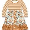 Brand new ✔️ Millie Loves Lily Cream & Rust Hazel Floral Stripe Ruffle Button-Skirt A-Line 👗 Dress - Toddler & 👧 Girls For Kids ⌛