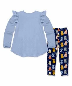 Best Pirce 🛒 Millie Loves Lily Periwinkle Ruffle Long-Sleeve Hi-Low Top & Kitty Cats Leggings - Infant, Toddler & 👧 Girls For Kids ✔️ -Little Millie-shop zu98965490 alt 3 tm1629984165