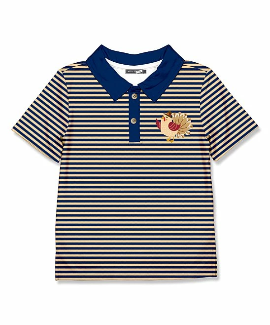 Buy π Millie & Maxx Navy & Tan Stripe Turkey Accent-Collar Polo - Boys For Kids π 1 Buy π Millie & Maxx Navy & Tan Stripe Turkey Accent-Collar Polo - Boys For Kids π