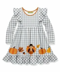 Top 10 🧨 Millie Loves Lily Gray Gingham Turkey Hem Angel-Sleeve 👗 Dress - Toddler For Kids 👍
