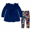 Cheap 🔥 Little Millie Navy Ruffle-Accent 👗 Dress & Harvest Leaves Leggings - Infant For Kids ⭐