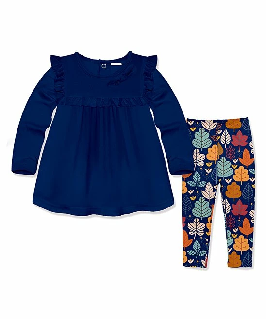 Cheap π₯ Little Millie Navy Ruffle-Accent π Dress & Harvest Leaves Leggings - Infant For Kids β 1 Cheap π₯ Little Millie Navy Ruffle-Accent π Dress & Harvest Leaves Leggings - Infant For Kids β