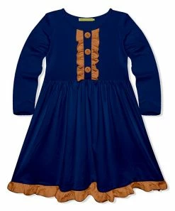 Discount 🔥 Simply Millie By Millie Loves Lily Navy & Rust Button-Front Contrast-Trim A-Line 👗 Dress - 👧 Girls For Kids 😀