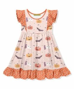 Buy 🔥 Millie Loves Lily Light Peach Boo 🦇 Halloween Polka-Dot Angel-Sleeve 👗 Dress - Toddler For Kids 👍