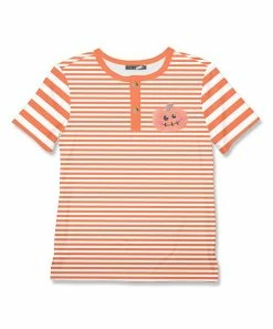 New 🤩 Millie & Maxx Coral Stripe Pumpkin Short-Sleeve Henley - Toddler For Kids 🌟