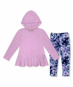 Budget 👍 Millie Loves Lily Lilac French Terry Ruffle-Hem Hoodie & Navy Tie-Dye Leggings - Infant, Toddler & 👧 Girls For Kids ❤️