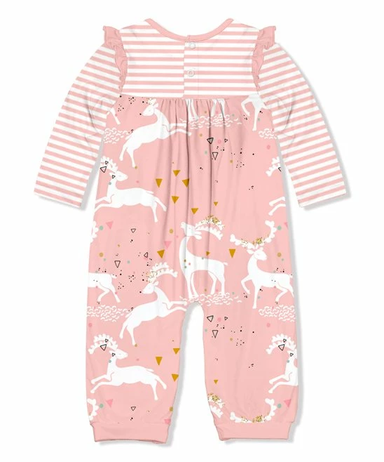 Promo π Little Millie Pink & White Dancing Deer Ruffle-Trim Playsuit - Toddler For Kids π 3 Promo π Little Millie Pink & White Dancing Deer Ruffle-Trim Playsuit - Toddler For Kids π - Image 3
