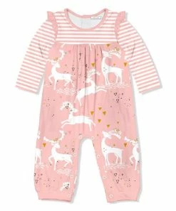 Promo 😉 Little Millie Pink & White Dancing Deer Ruffle-Trim Playsuit - Toddler For Kids 😀